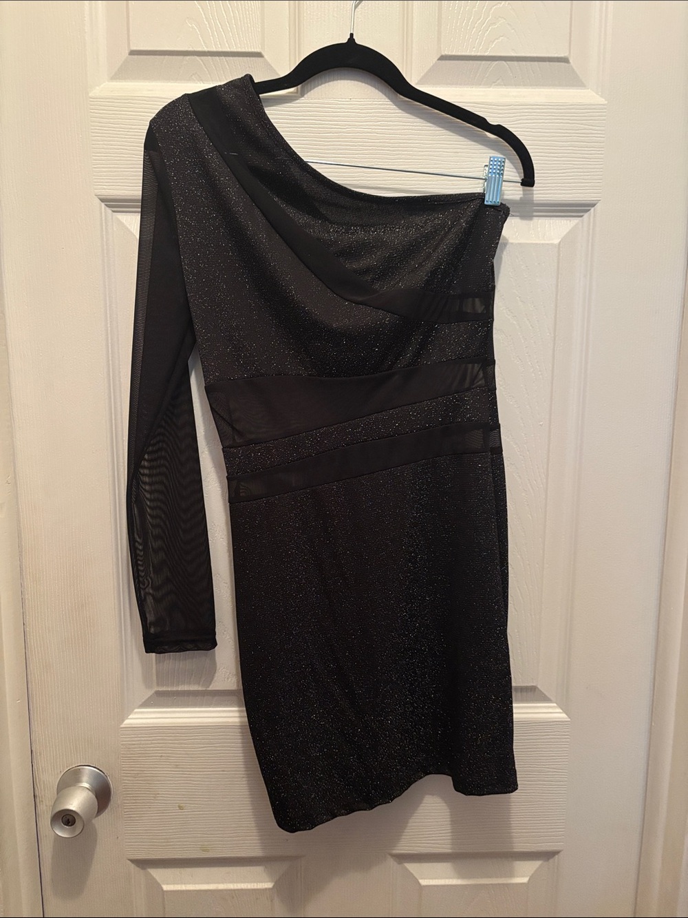 SHEIN Black One-Shoulder Sparkle Mini Dress